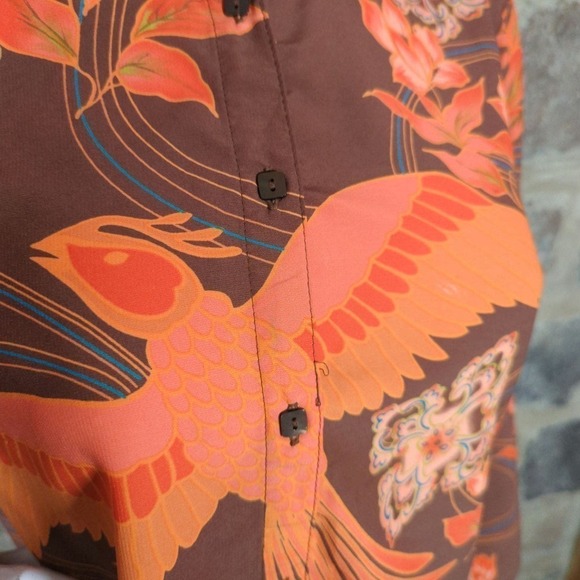 Sag Harbor Oriental Phoenix Print Blouse Orange Brown Turquoise Woman's Small - Picture 8 of 12
